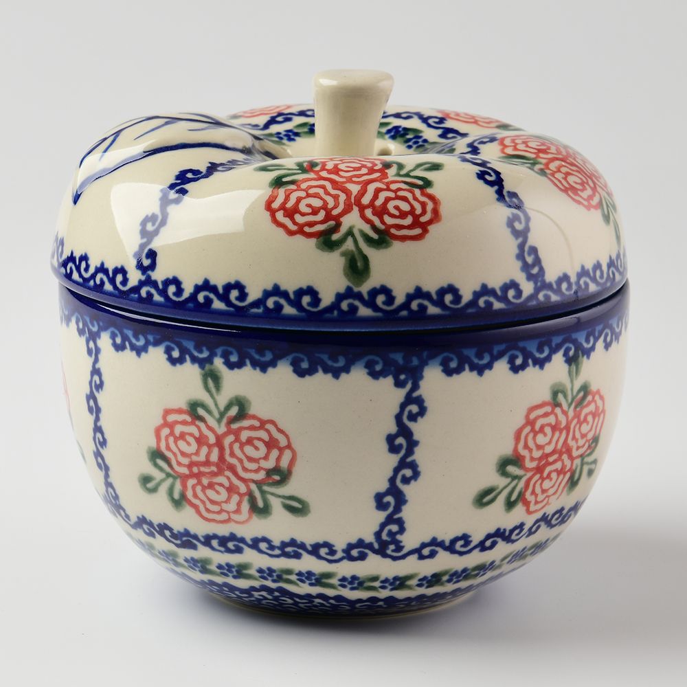 Handmade Polish Pottery Vena apple shaped jar rose garden Boleslawiec Ceramics