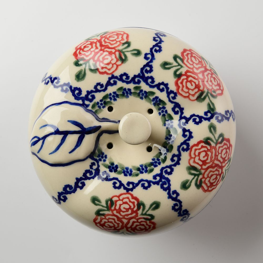 Handmade Polish Pottery Vena apple shaped jar rose garden Boleslawiec Ceramics
