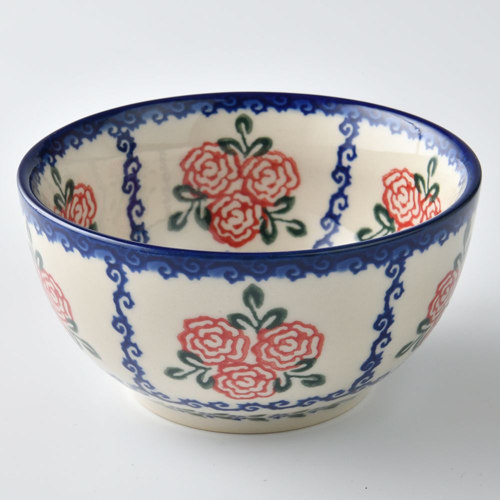 Handmade Polish Pottery Vena rice bowl 12cm rose garden Boleslawiec Ceramics