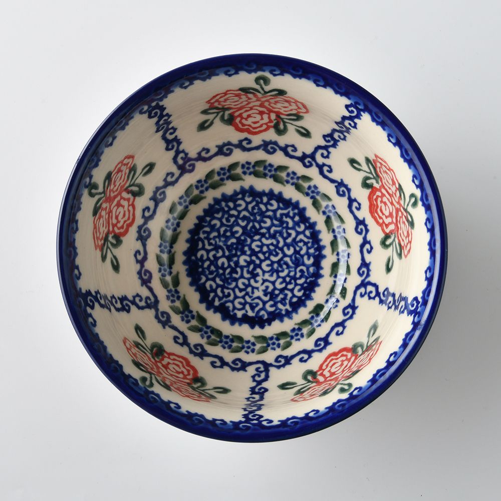 Handmade Polish Pottery Vena rice bowl 12cm rose garden Boleslawiec Ceramics
