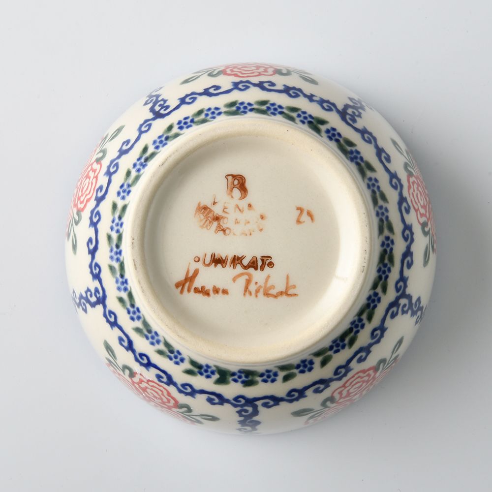 Handmade Polish Pottery Vena rice bowl 12cm rose garden Boleslawiec Ceramics