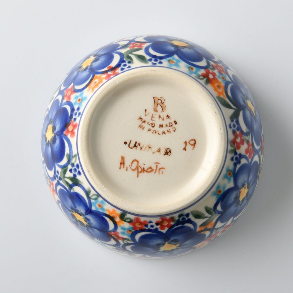 Handmade Polish Pottery Vena rice bowl 12cm spring bouquet Boleslawiec Ceramics