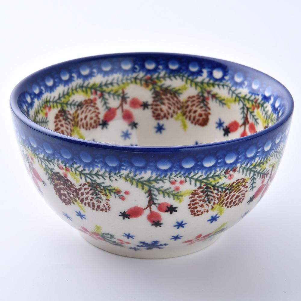 Handmade Polish Pottery Vena rice bowl 12cm winter paradise Boleslawiec Ceramics