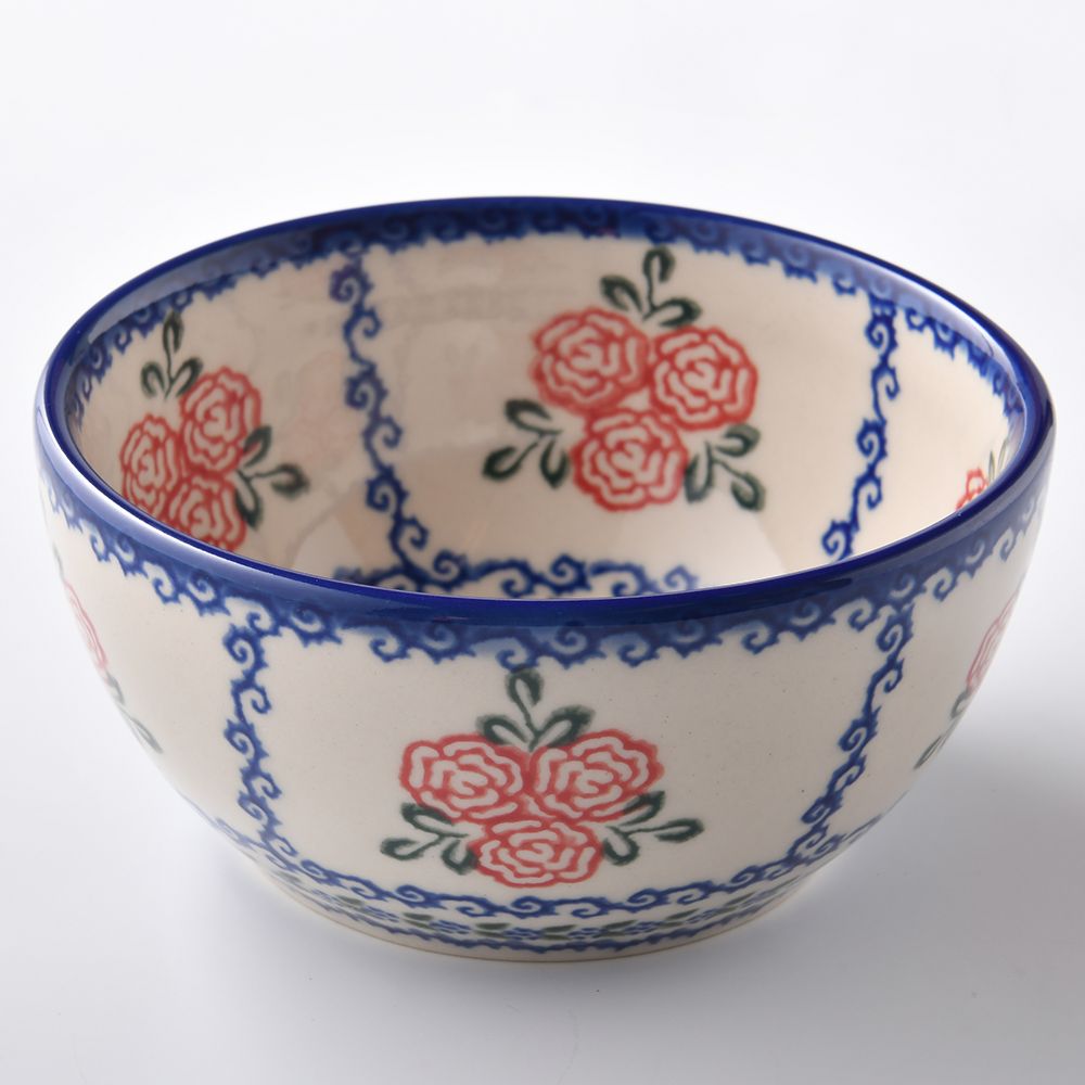 Handmade Polish Pottery Vena rice bowl 13.5cm rose garden Boleslawiec Ceramics