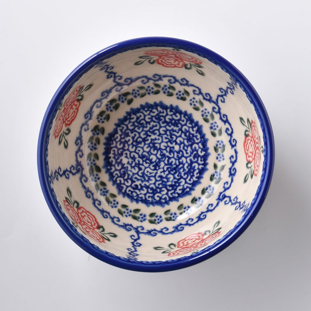 Handmade Polish Pottery Vena rice bowl 13.5cm rose garden Boleslawiec Ceramics