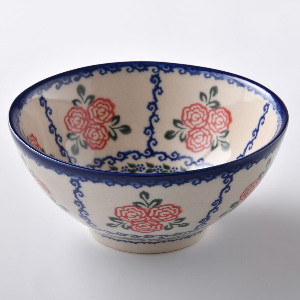 Handmade Polish Pottery Vena rice bowl 15cm rose garden Boleslawiec Ceramics