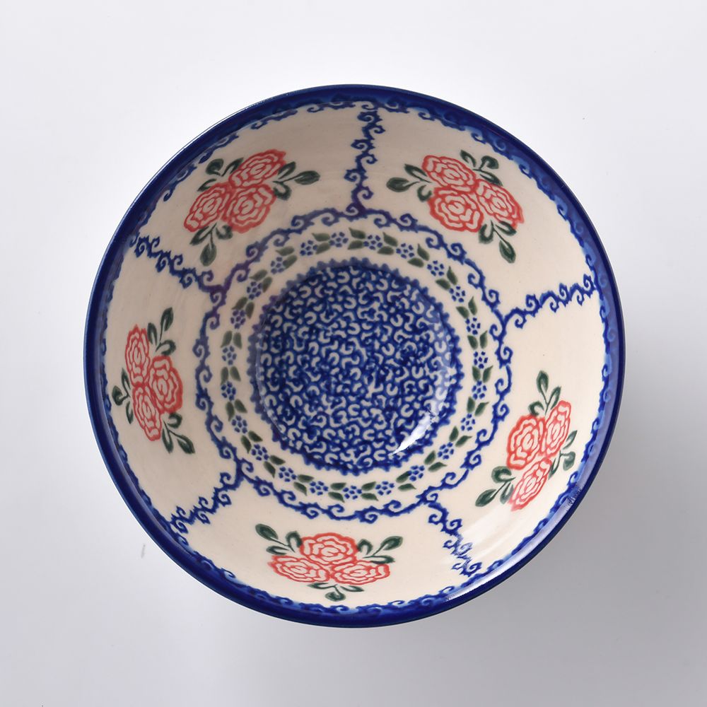 Handmade Polish Pottery Vena rice bowl 15cm rose garden Boleslawiec Ceramics
