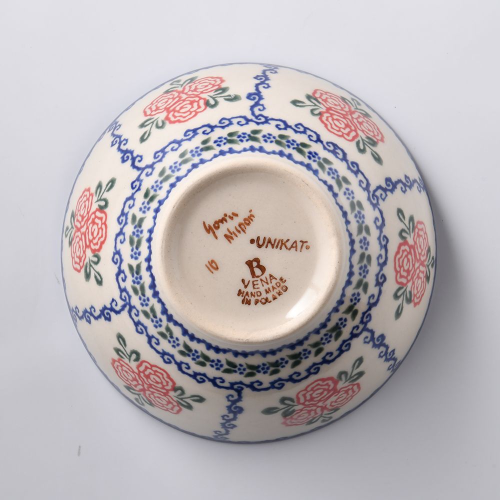 Handmade Polish Pottery Vena rice bowl 15cm rose garden Boleslawiec Ceramics