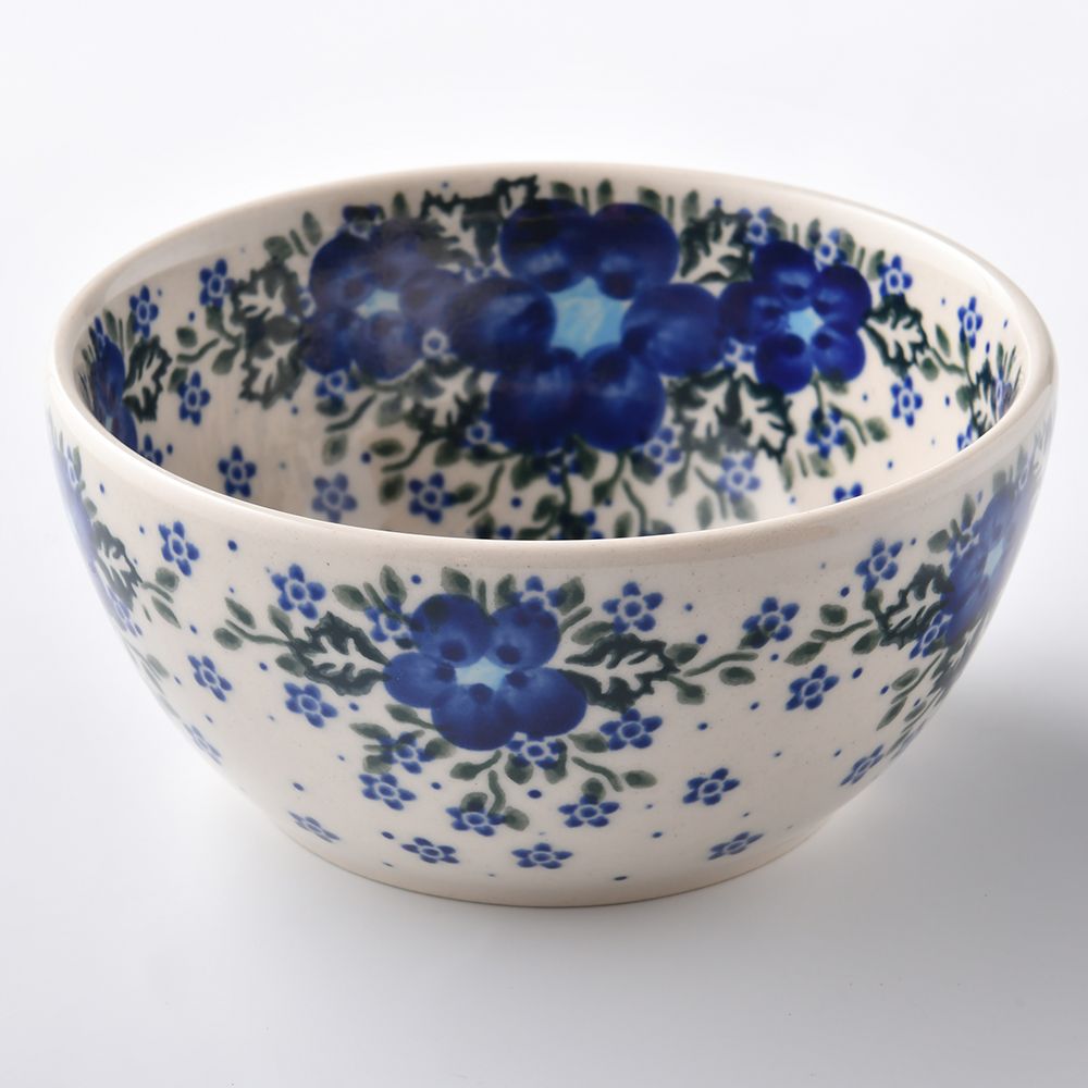 Handmade Polish Pottery Vena rice bowl 13.5cm blue fantasy Boleslawiec Ceramics