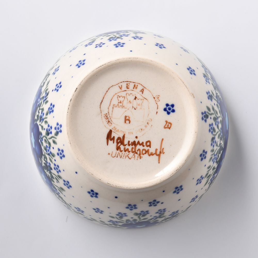Handmade Polish Pottery Vena rice bowl 13.5cm blue fantasy Boleslawiec Ceramics