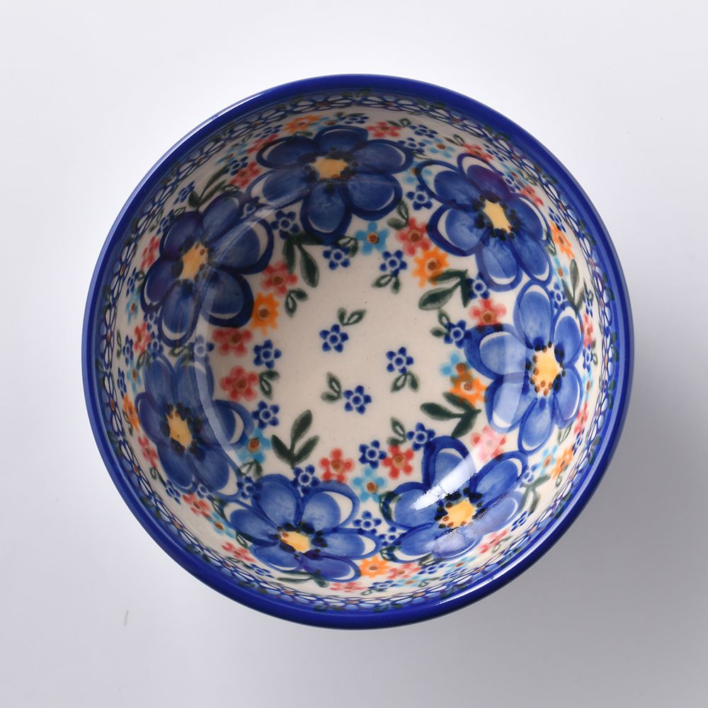 Handmade Polish Pottery Vena rice bowl 13.5cm spring bouquet Boleslawiec Ceramics