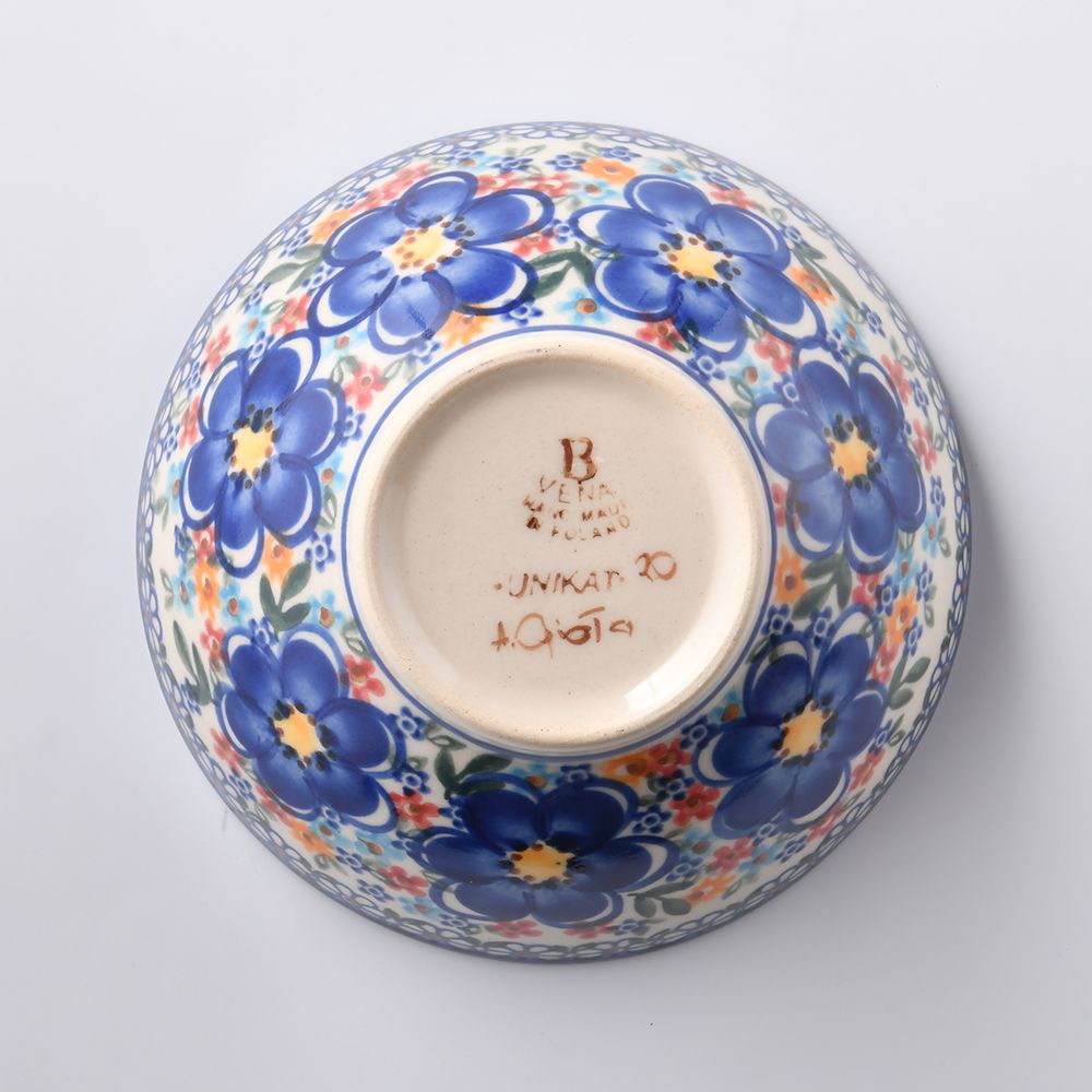 Handmade Polish Pottery Vena rice bowl 15cm spring bouquet Boleslawiec Ceramics