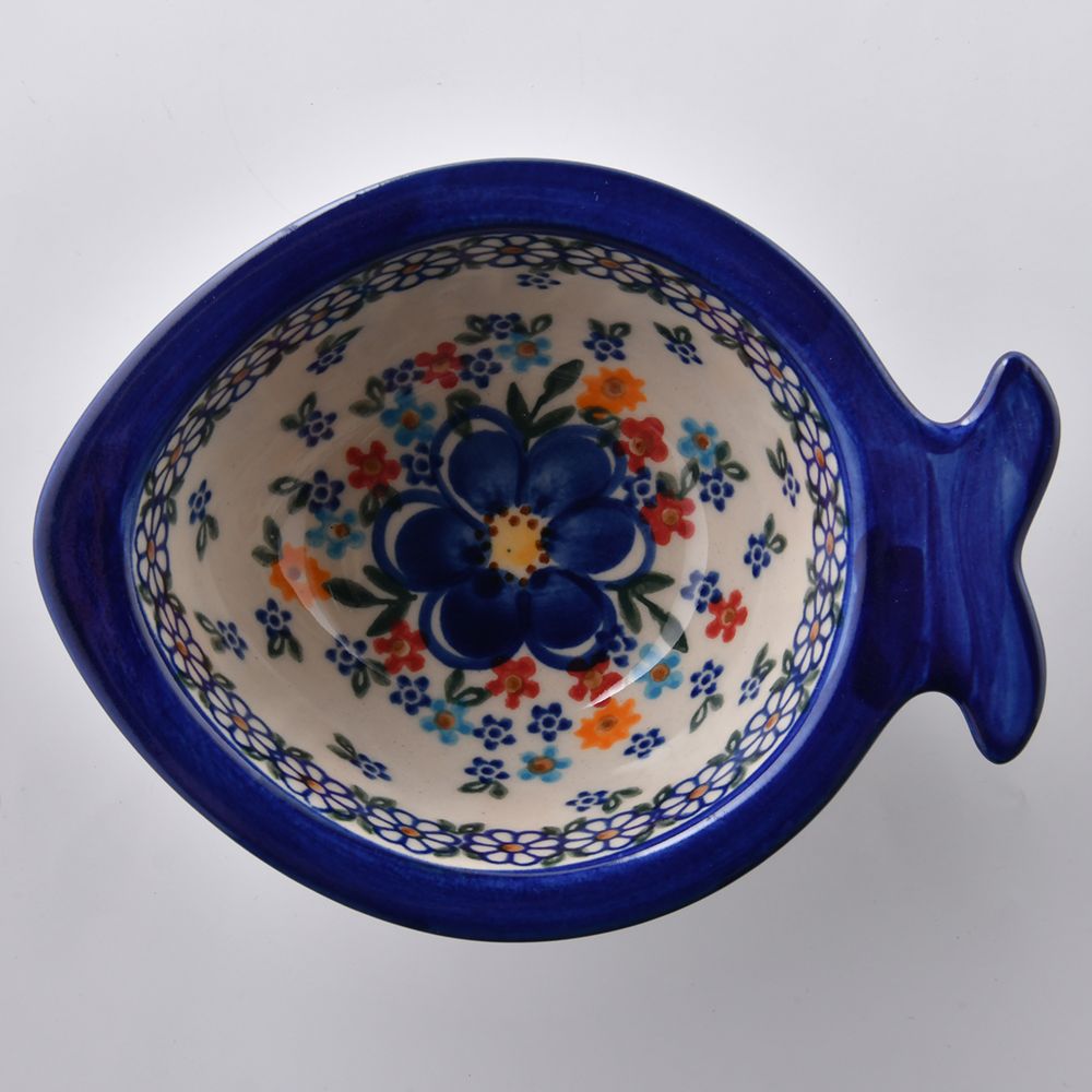 Handmade Polish Pottery Vena fish shaped bowl,snack bowl,15cm spring bouquet Boleslawiec Ceramics