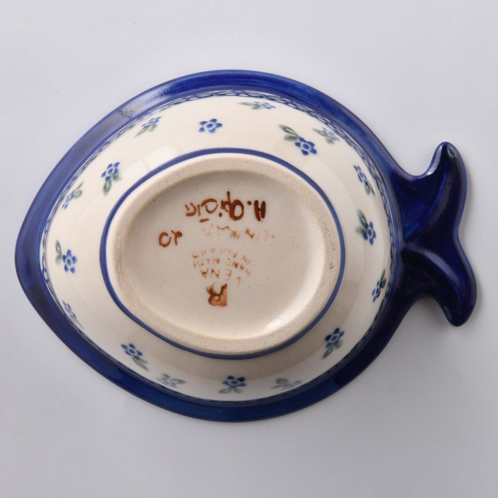 Handmade Polish Pottery Vena fish shaped bowl,snack bowl,15cm spring bouquet Boleslawiec Ceramics