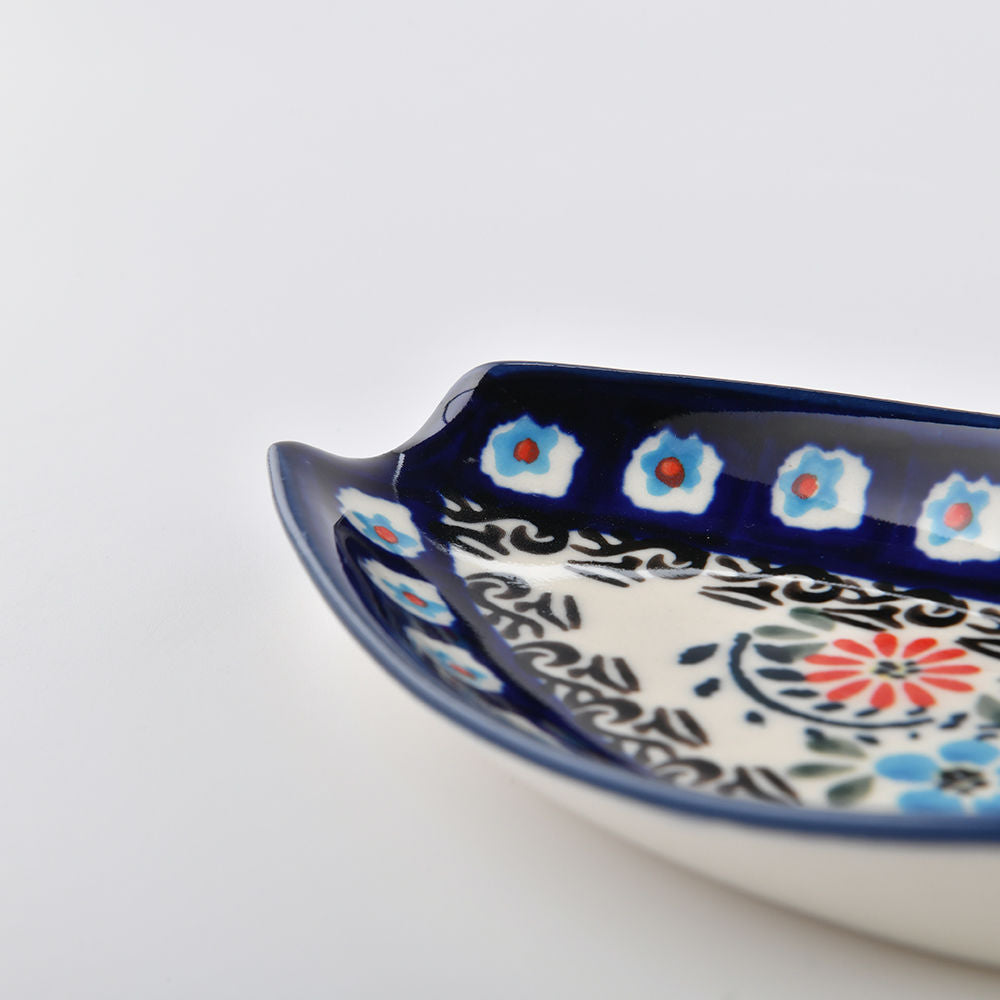 Handmade Polish Pottery Zaklady spoon rest flower vines Boleslawiec Ceramics