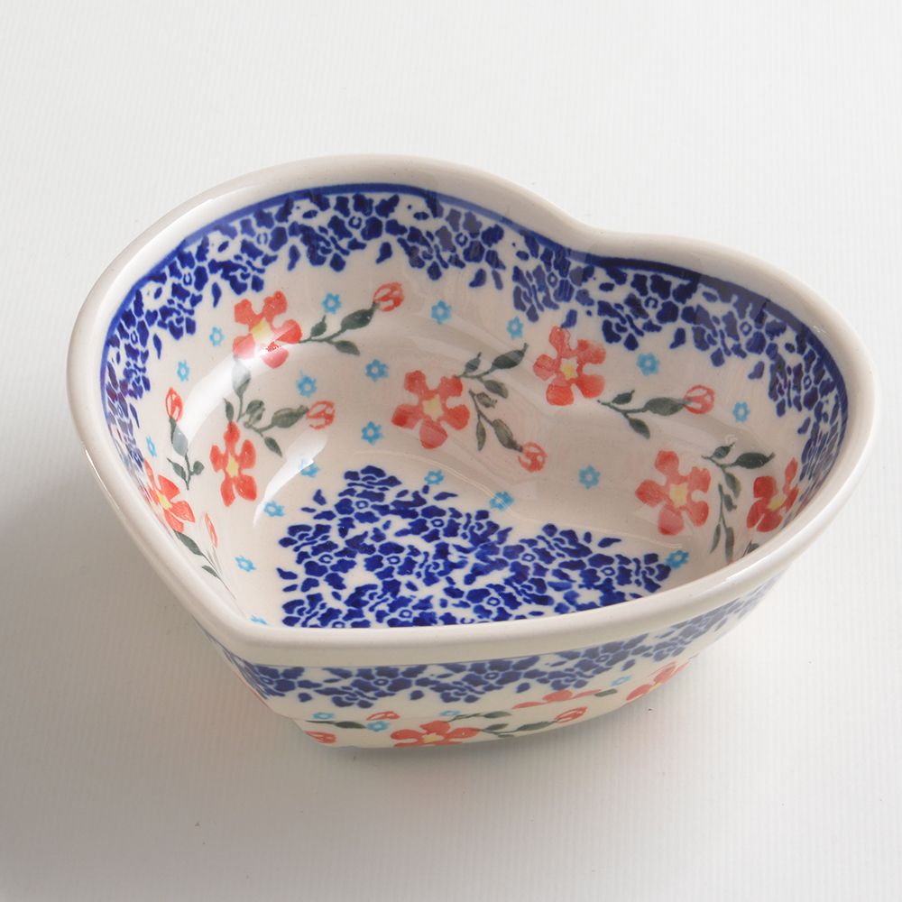 Handmade Polish Pottery Zaklady heart shaped bowl,snack bowl,16cm sweet garden Boleslawiec Ceramics