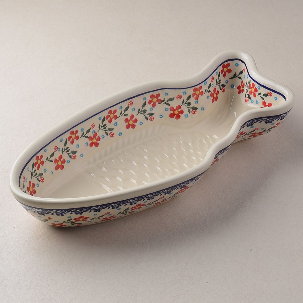 Handmade Polish Pottery Vena fish shaped plate,serving plate,35cm sweet garden Boleslawiec Ceramics