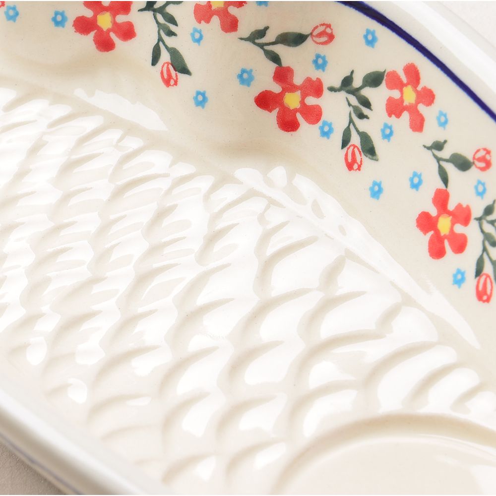 Handmade Polish Pottery Vena fish shaped plate,serving plate,35cm sweet garden Boleslawiec Ceramics