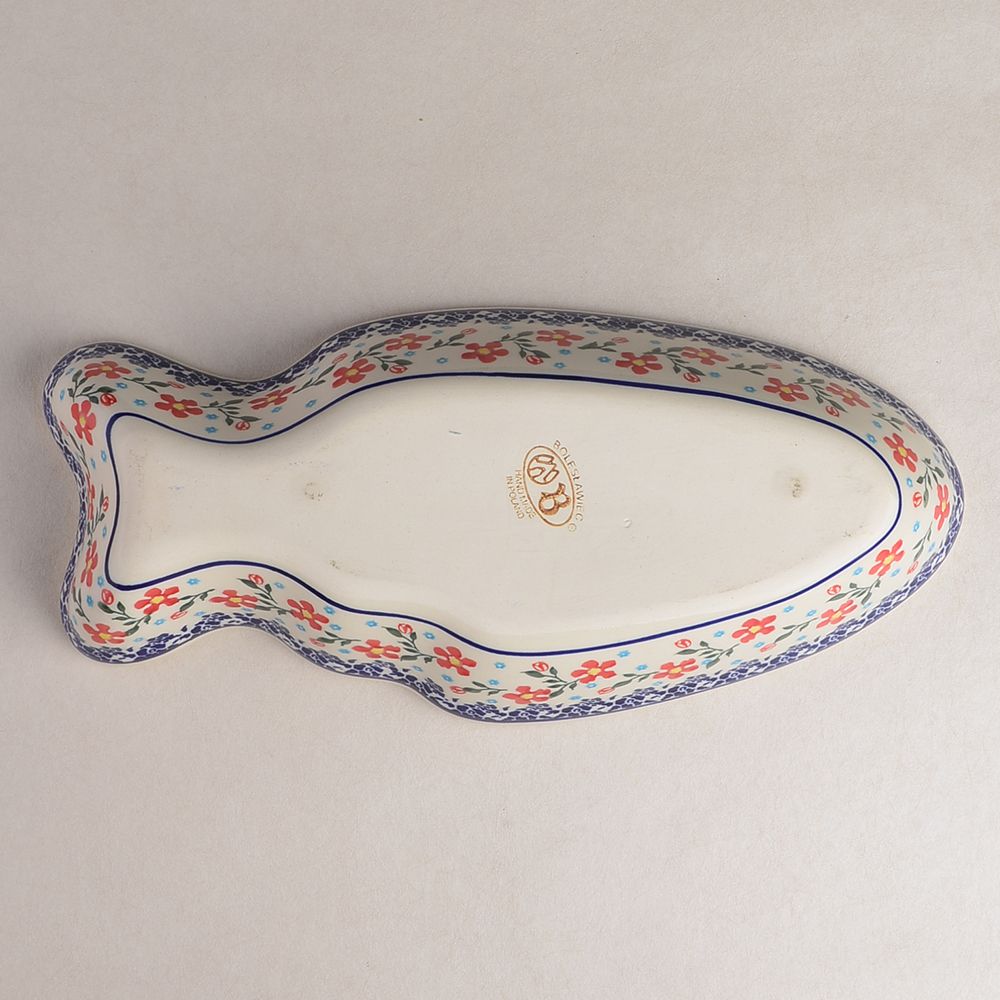 Handmade Polish Pottery Vena fish shaped plate,serving plate,35cm sweet garden Boleslawiec Ceramics