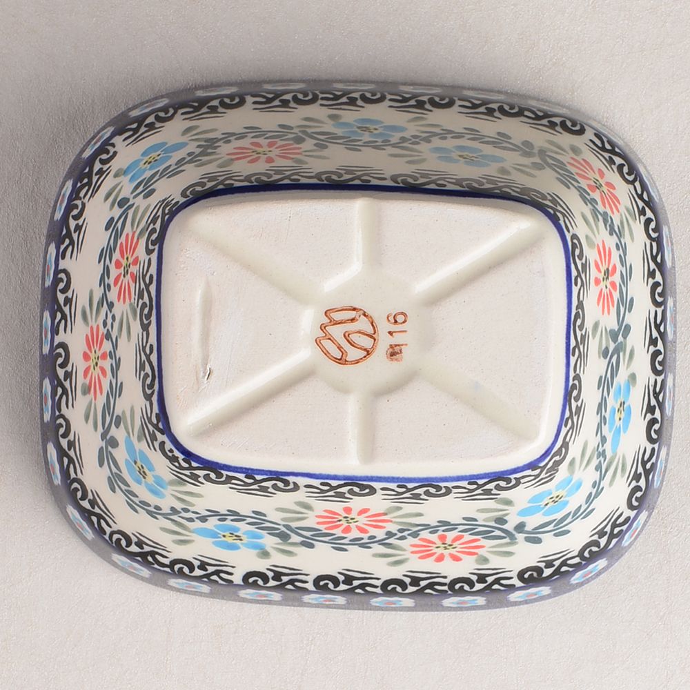Handmade Polish Pottery Zaklady rectangular bowl,snack bowl,13cm flower vines Boleslawiec Ceramics