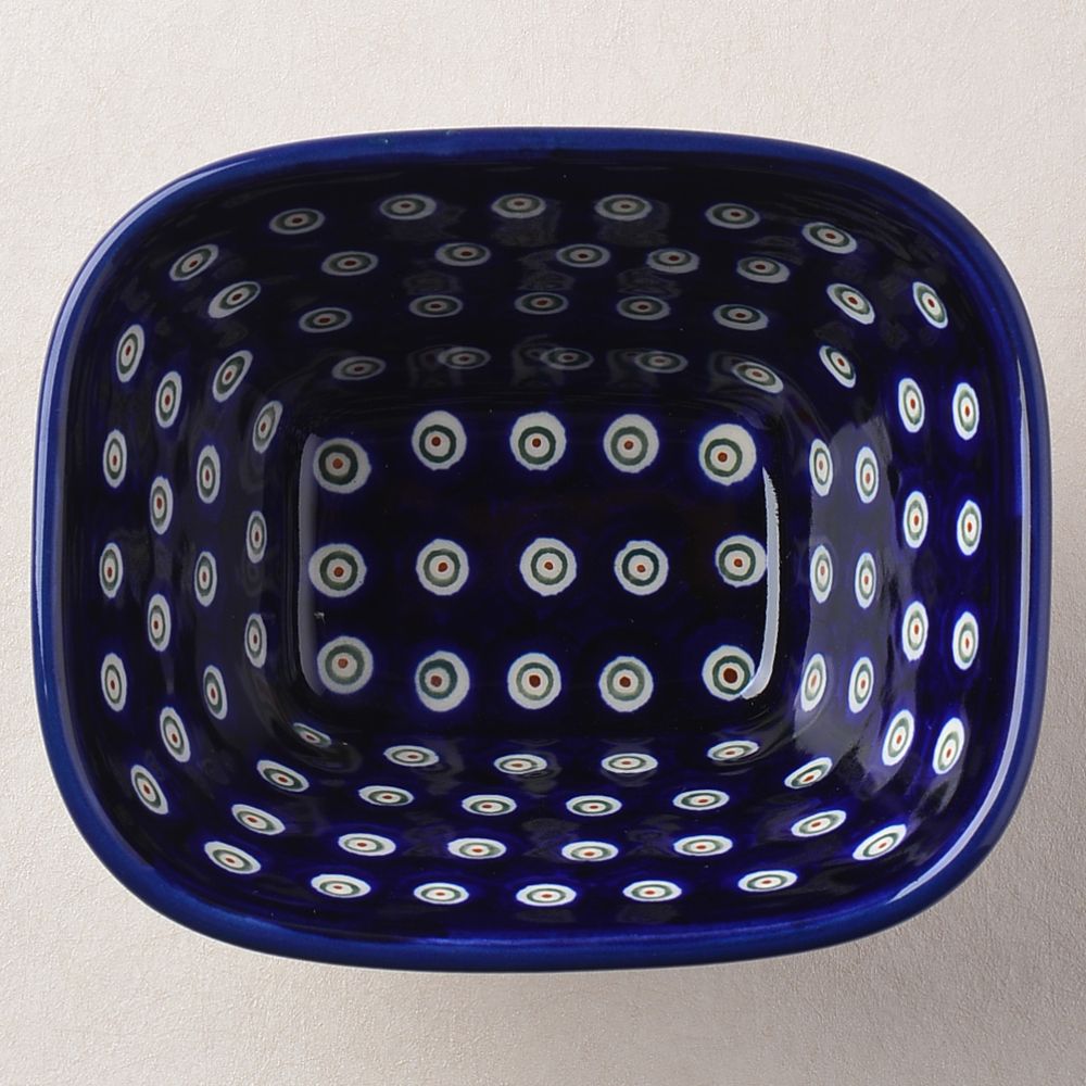 Handmade Polish Pottery Zaklady rectangular bowl,snack bowl,13cm blue peacock Boleslawiec Ceramics