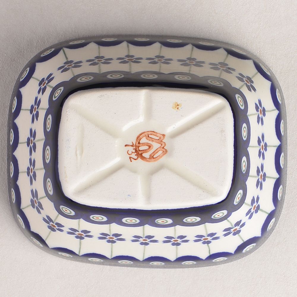 Handmade Polish Pottery Zaklady rectangular bowl,snack bowl,13cm blue peacock Boleslawiec Ceramics