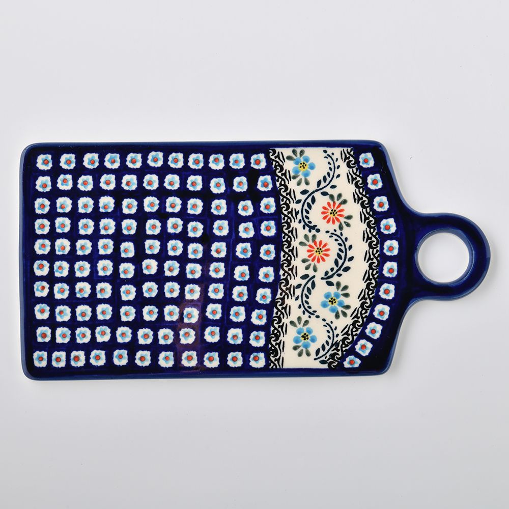 Handmade Polish Pottery Zaklady serving board 14x28cm flower vines Boleslawiec Ceramics