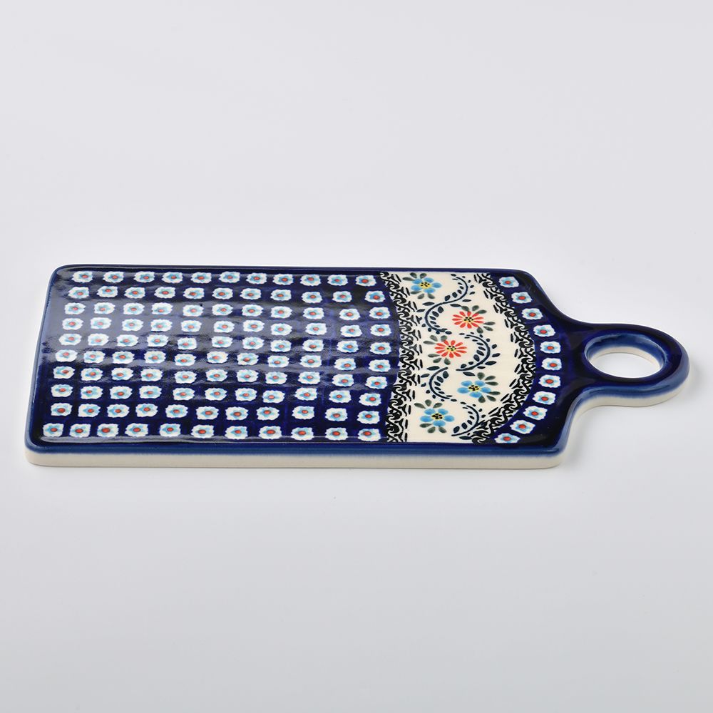 Handmade Polish Pottery Zaklady serving board 14x28cm flower vines Boleslawiec Ceramics