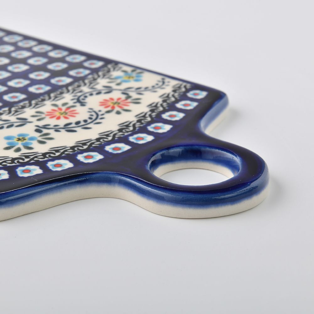 Handmade Polish Pottery Zaklady serving board 14x28cm flower vines Boleslawiec Ceramics