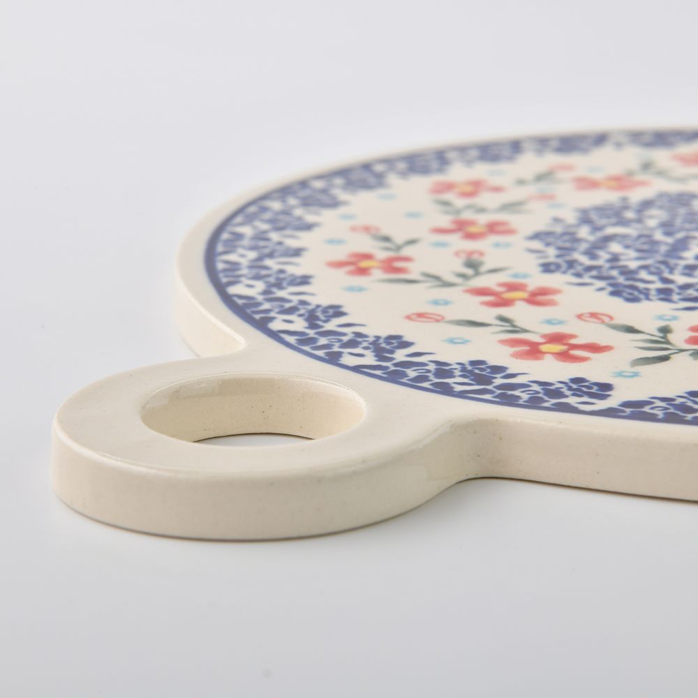Handmade Polish Pottery Zaklady round serving board 23x27cm sweet garden Boleslawiec Ceramics