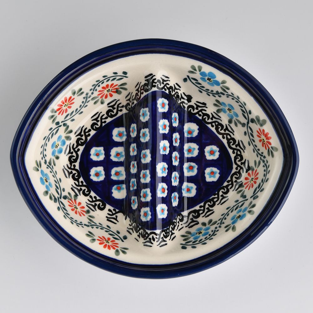 Handmade Polish Pottery Zaklady divided dish 18cm flower vines Boleslawiec Ceramics