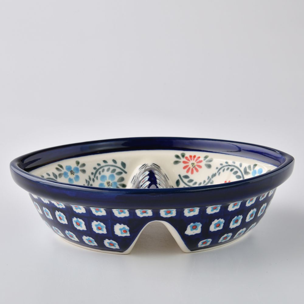 Handmade Polish Pottery Zaklady divided dish 18cm flower vines Boleslawiec Ceramics
