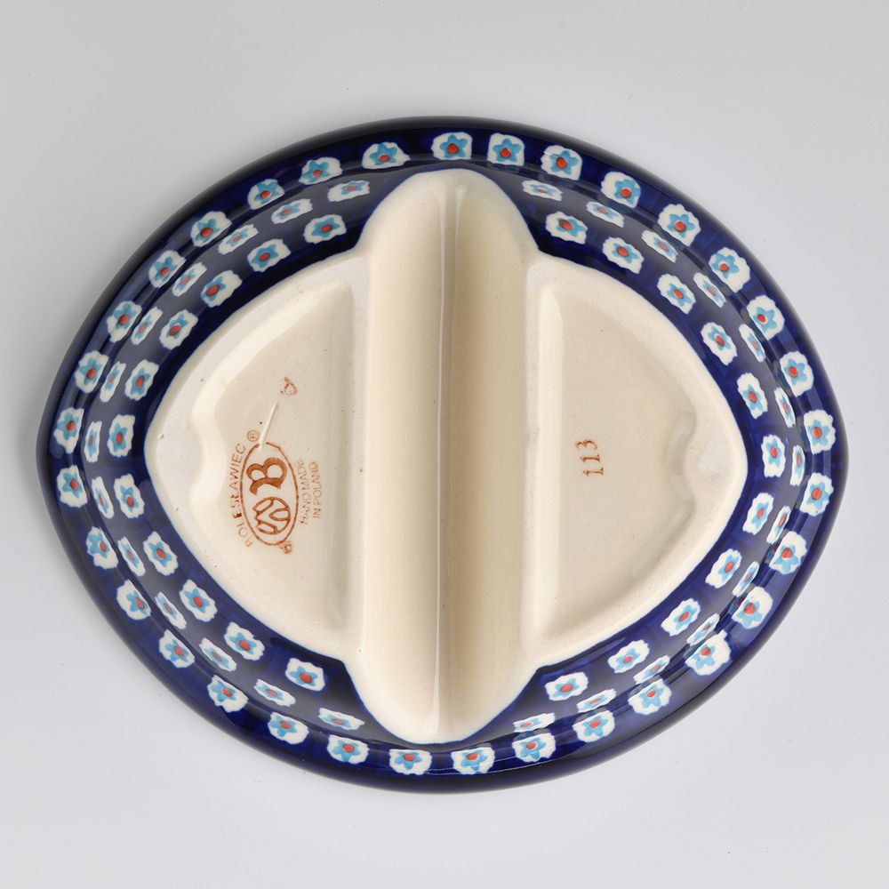 Handmade Polish Pottery Zaklady divided dish 18cm flower vines Boleslawiec Ceramics