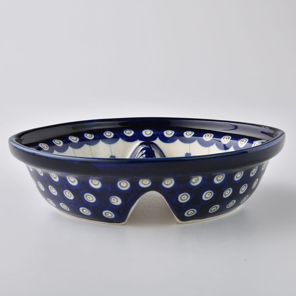 Handmade Polish Pottery Zaklady divided dish 18cm blue peacock Boleslawiec Ceramics