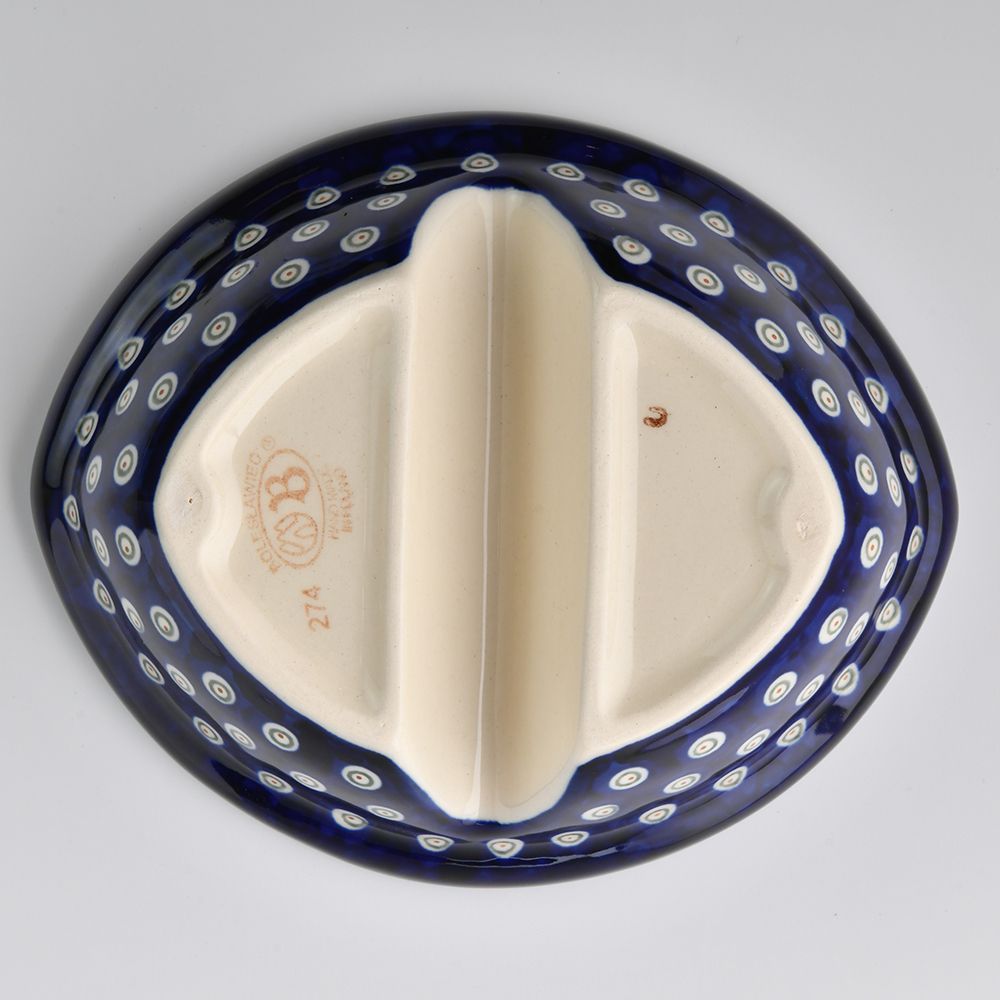Handmade Polish Pottery Zaklady divided dish 18cm blue peacock Boleslawiec Ceramics