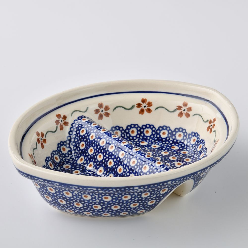 Handmade Polish Pottery Zaklady divided dish 18cm sweet flower Boleslawiec Ceramics