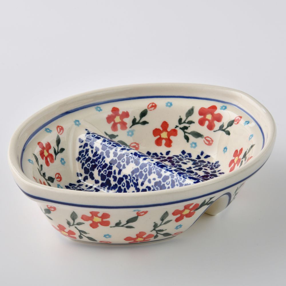Handmade Polish Pottery Zaklady divided dish 18cm sweet garden Boleslawiec Ceramics