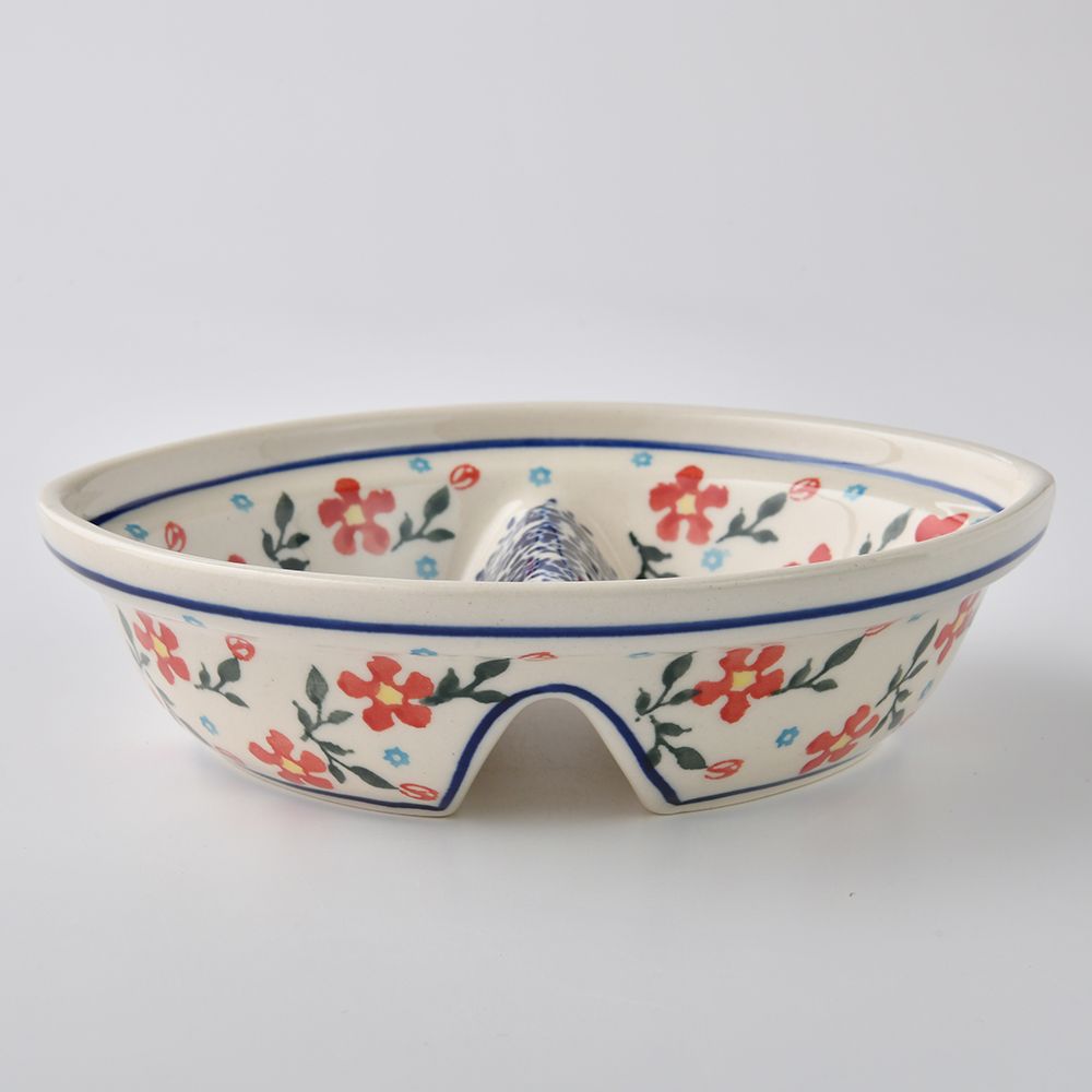 Handmade Polish Pottery Zaklady divided dish 18cm sweet garden Boleslawiec Ceramics