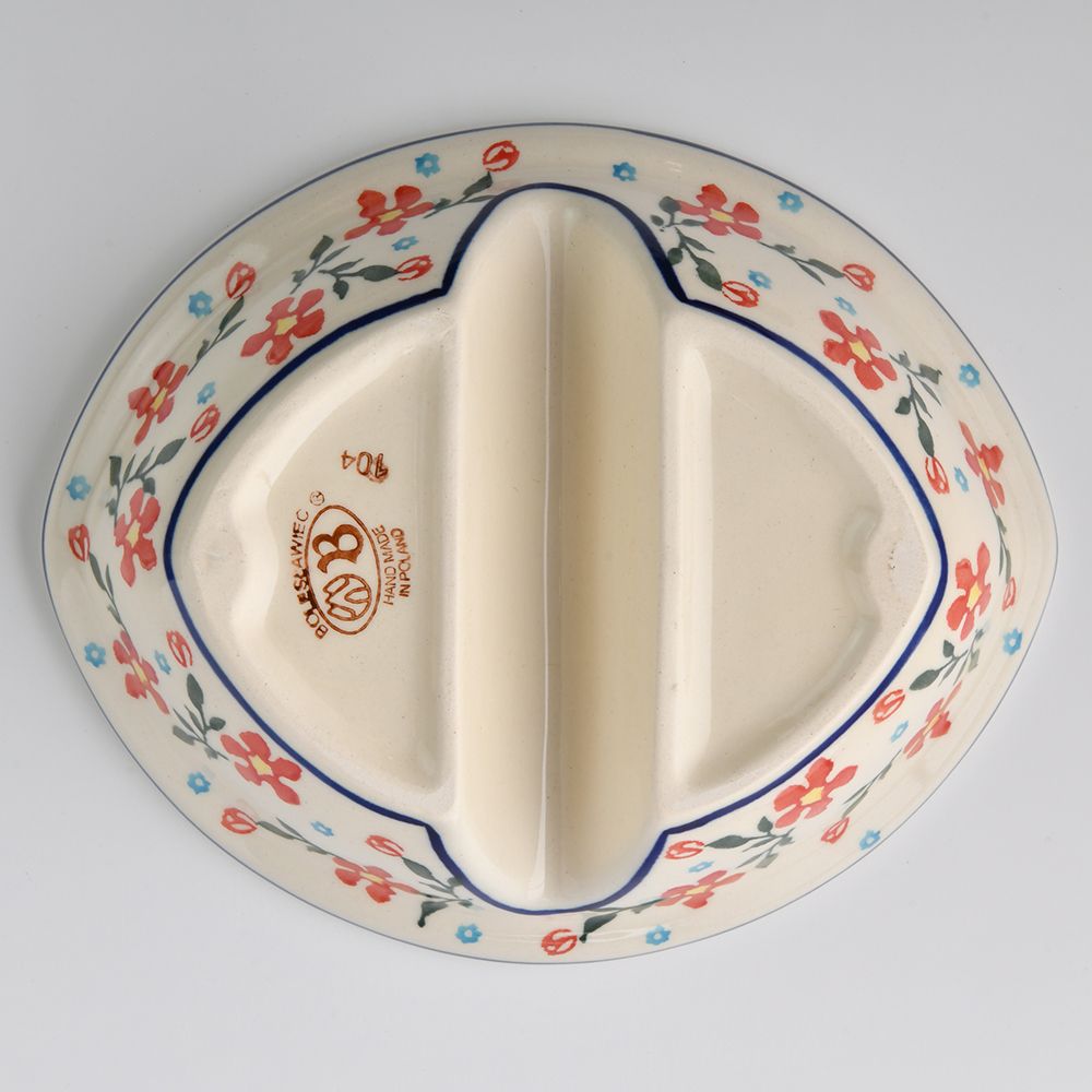 Handmade Polish Pottery Zaklady divided dish 18cm sweet garden Boleslawiec Ceramics