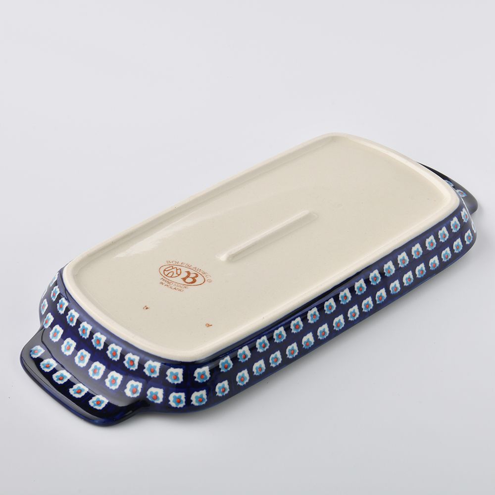 Handmade Polish Pottery Zaklady tray with handles 33cm flower vines Boleslawiec Ceramics