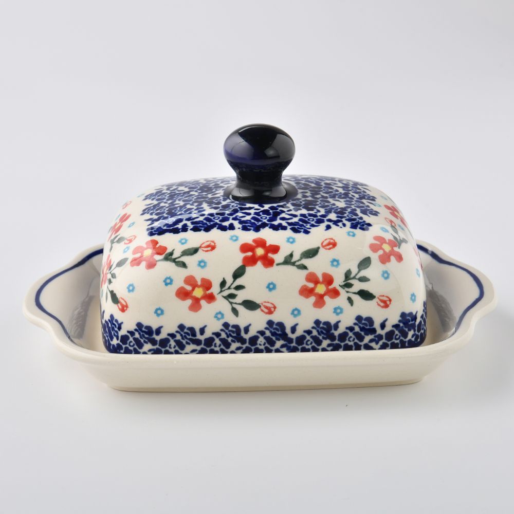 Handmade Polish Pottery Zaklady butter dish sweet garden Boleslawiec Ceramics