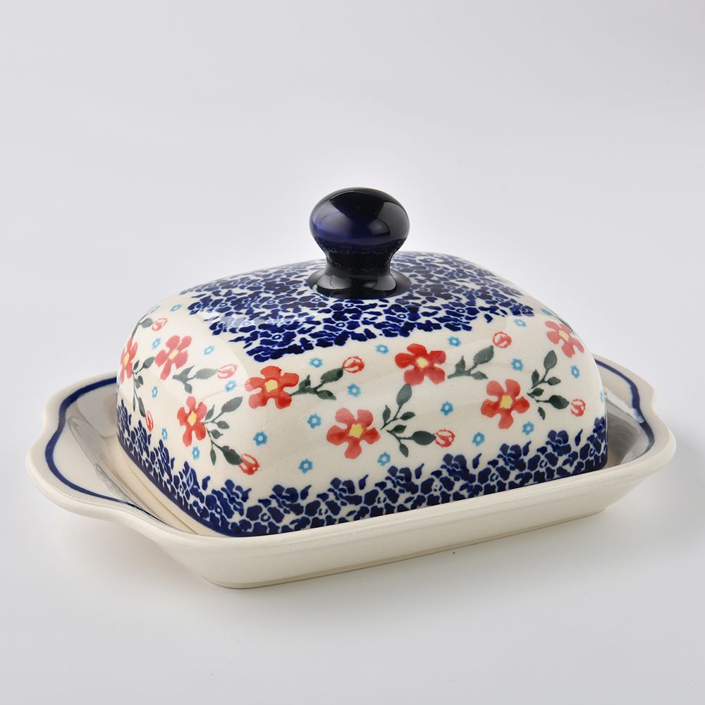 Handmade Polish Pottery Zaklady butter dish sweet garden Boleslawiec Ceramics