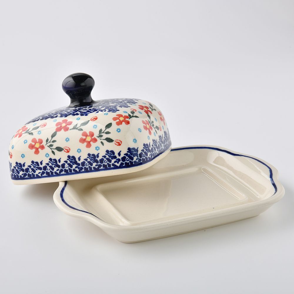 Handmade Polish Pottery Zaklady butter dish sweet garden Boleslawiec Ceramics