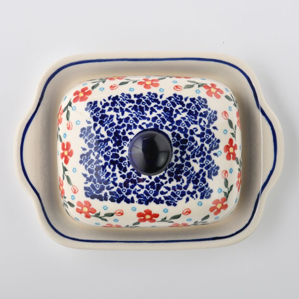Handmade Polish Pottery Zaklady butter dish sweet garden Boleslawiec Ceramics