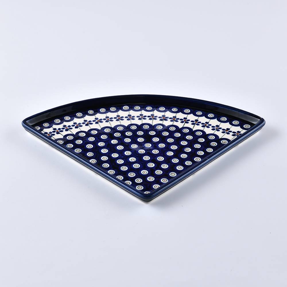 Handmade Polish Pottery Zaklady pizza plate,serving plate,20cm blue peacock Boleslawiec Ceramics