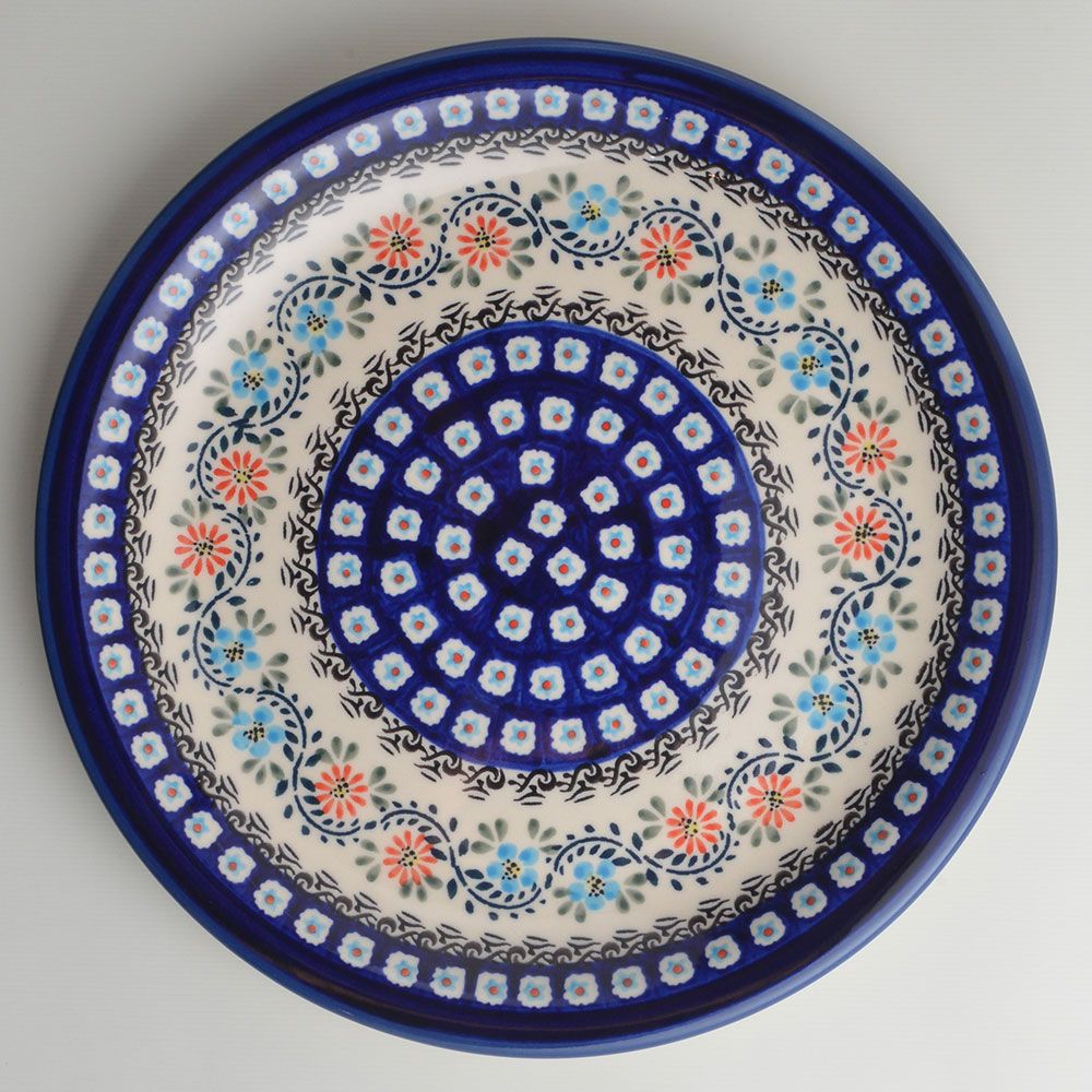 Handmade Polish Pottery Zaklady round serving platter 27cm flower vines Boleslawiec Ceramics