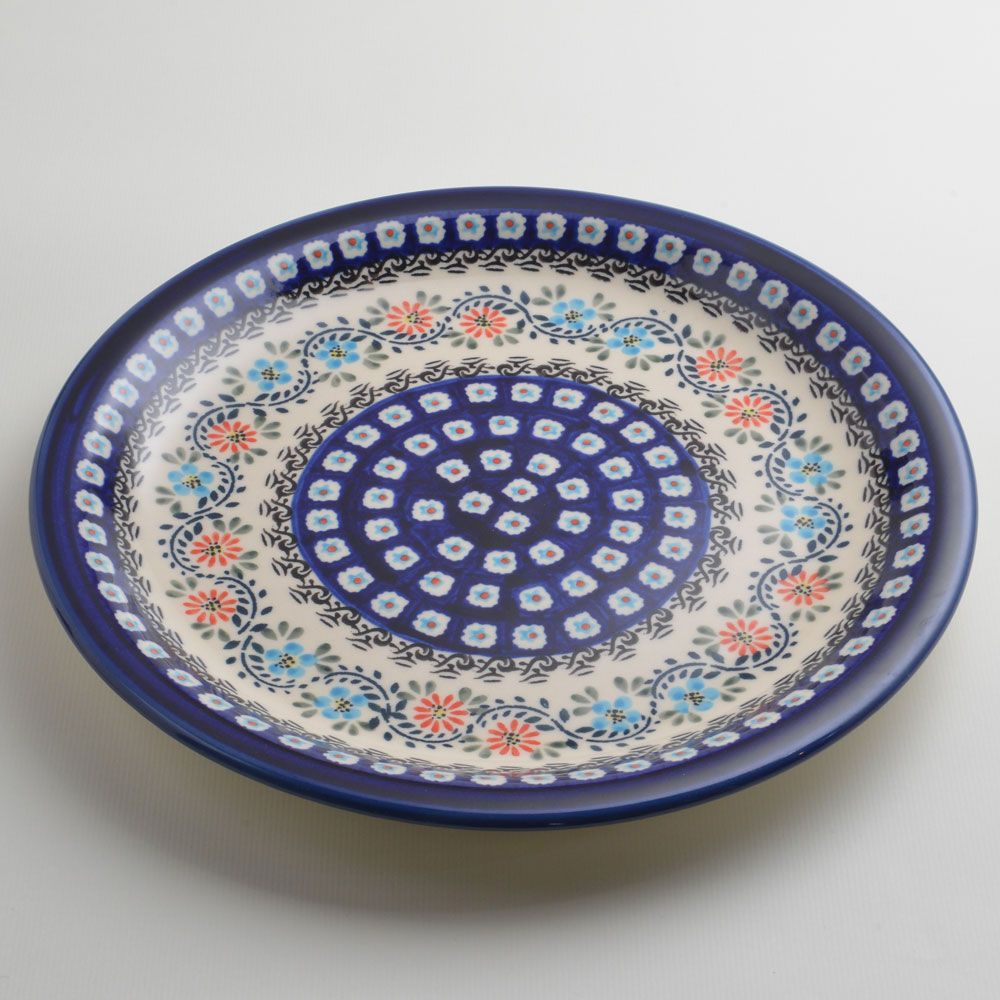 Handmade Polish Pottery Zaklady round serving platter 27cm flower vines Boleslawiec Ceramics