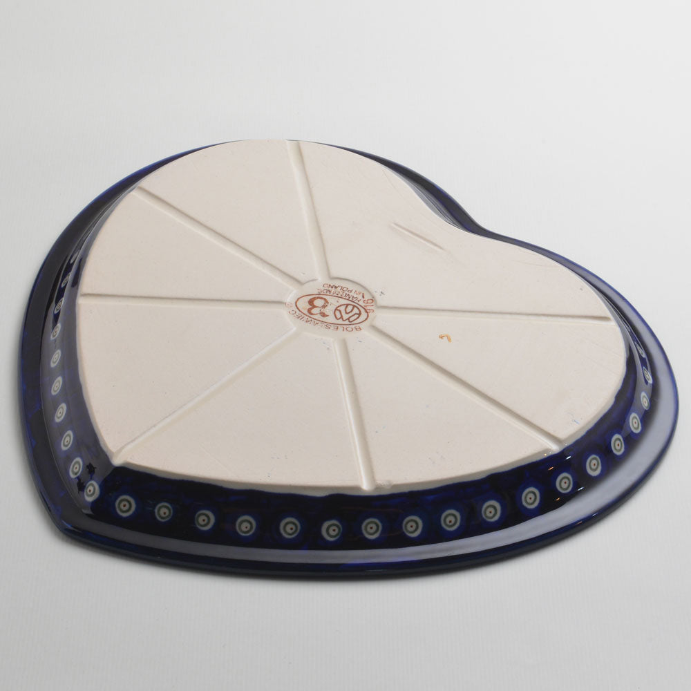 Handmade Polish Pottery Zaklady heart shaped plate,serving plate,27cm blue peacock Boleslawiec Ceramics
