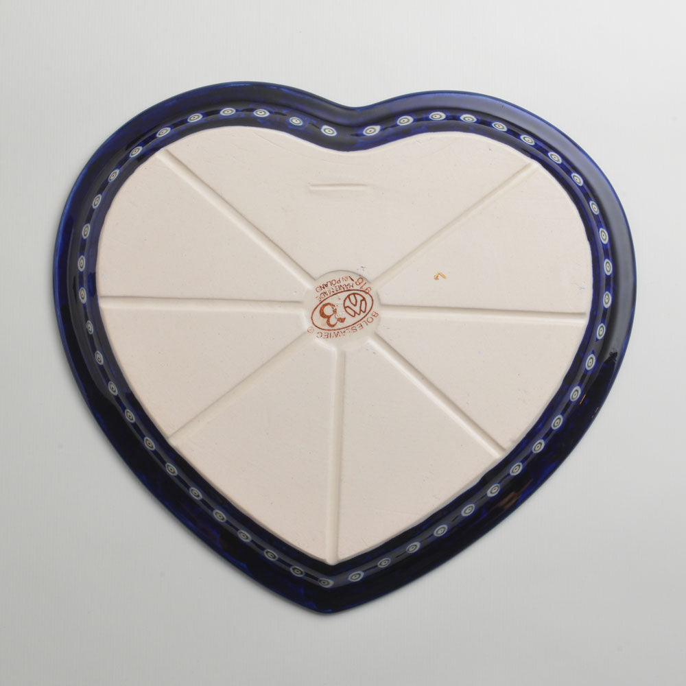 Handmade Polish Pottery Zaklady heart shaped plate,serving plate,27cm blue peacock Boleslawiec Ceramics