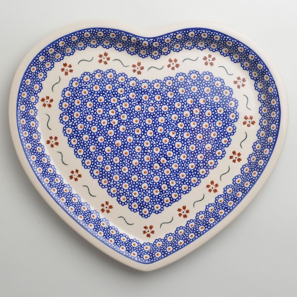 Handmade Polish Pottery Zaklady heart shaped plate,serving plate,27cm sweet flower Boleslawiec Ceramics